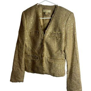 MICHAEL KORS $200 Gold Camel Sequin Boucle Classic Tweed Blazer Jacket Womens 6